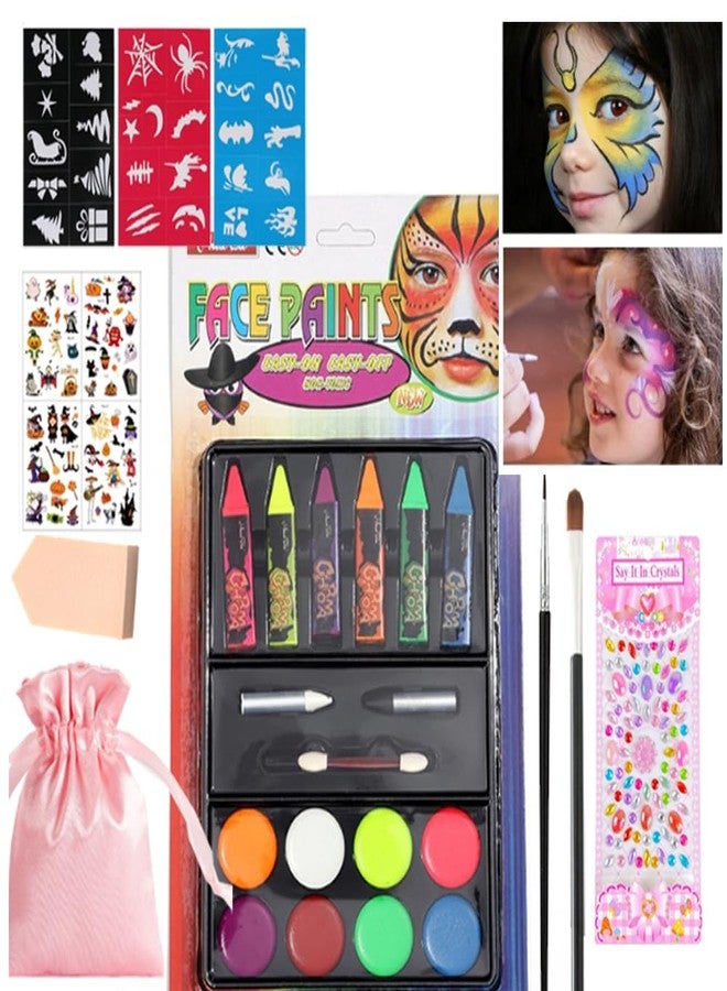 Deepcolorpy Face Body Painting Kit for Kids,Washable Safe Facepaint Makeup Party Pack Including CrayonsPlettes Brushes Pad Stencils for Halloween School Events Birthday Makeup Party Supplier - Image 1
